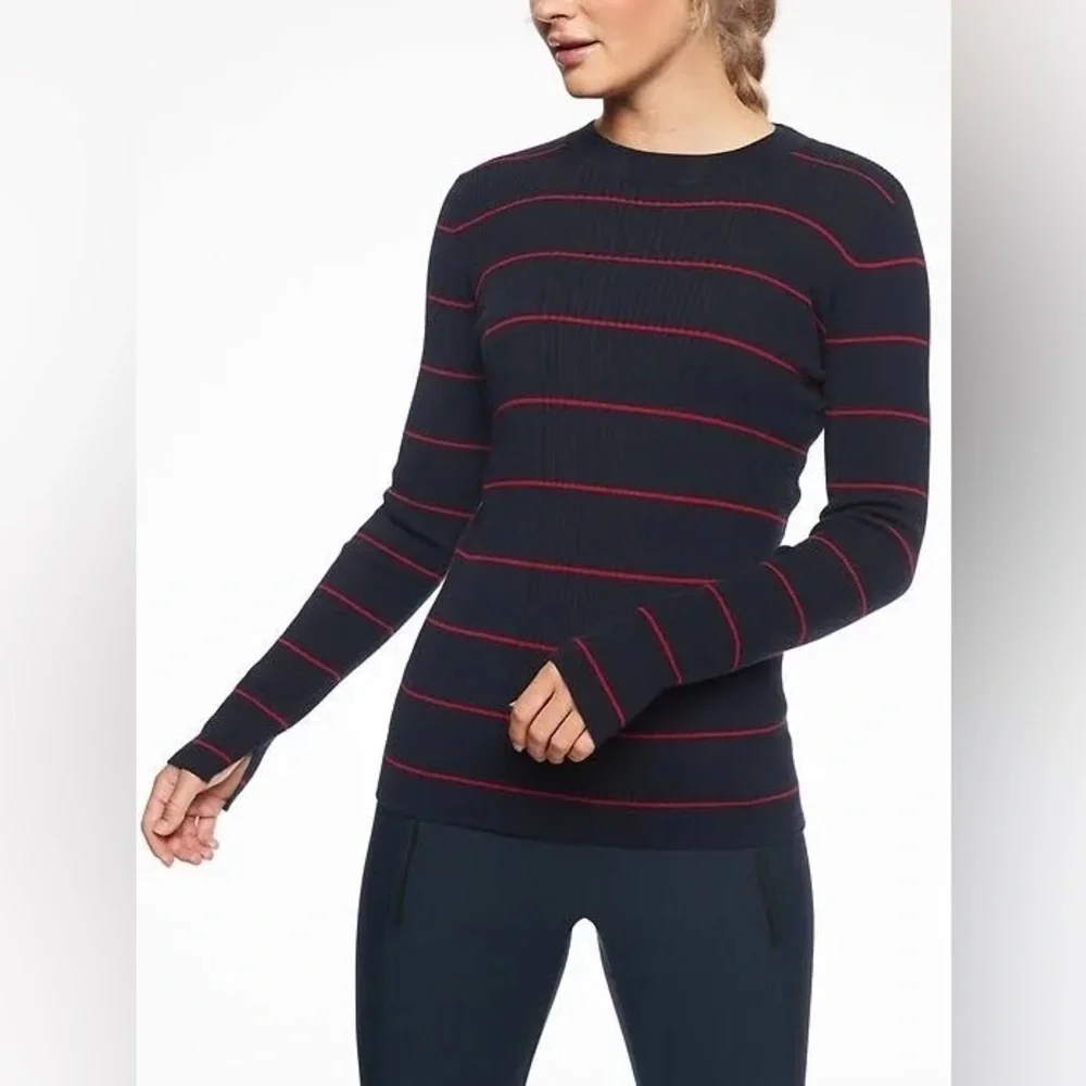 Athleta Bayside navy and red ribbed sweater sz xs - Picture 1 of 7